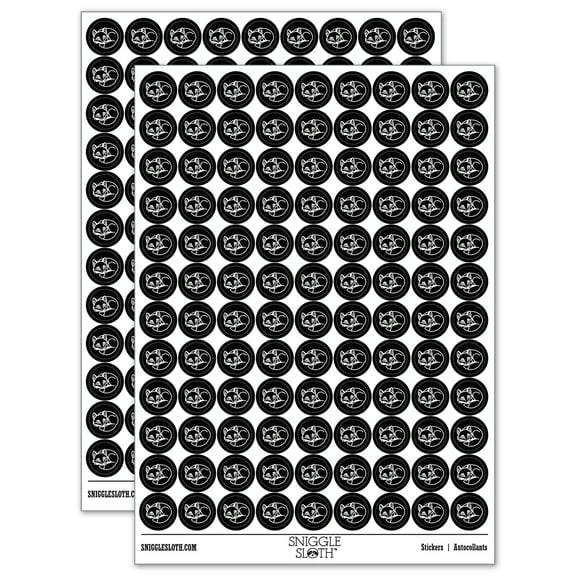 Baby Fox Woodland Animal 200  Round Stickers - Black - Gloss Finish - 0.50" Size