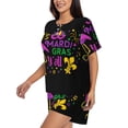 thumbnail image 2 of Lsque Mardi Gras with Flamingo Women's Short-Sleeved Pajama Set - 2 Piece Soft and Lightweight Sleepwear Set-4X-Large, 2 of 9