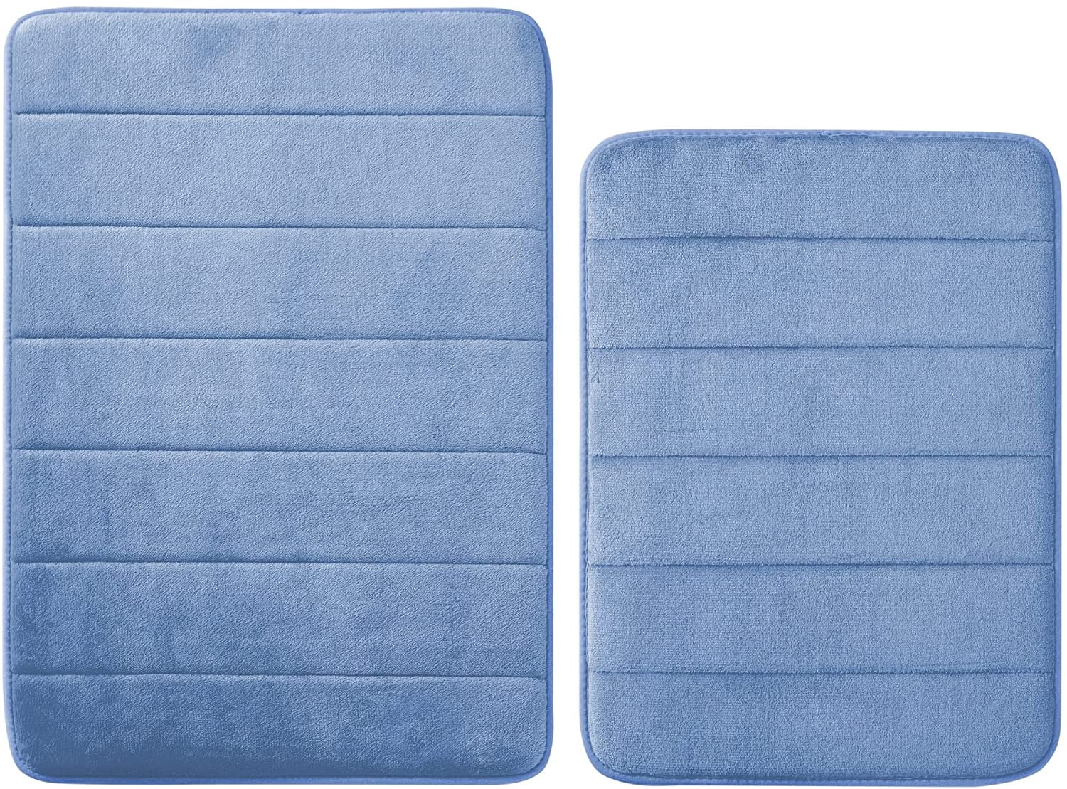15 Piece Bathroom Shower Curtain Set with Matching Memory Foam Bath Rugs. 2 Solid Sky Blue Beige Color Modern Design None-Slip Bath Mats Includes12 Roller Ball Hooks Style Carrie (Lite Blue)