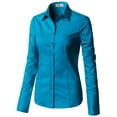 thumbnail image 2 of Doublju Women's Long Sleeve Slim Fit Button Down Dress Shirt (Plus Size Available), 2 of 5
