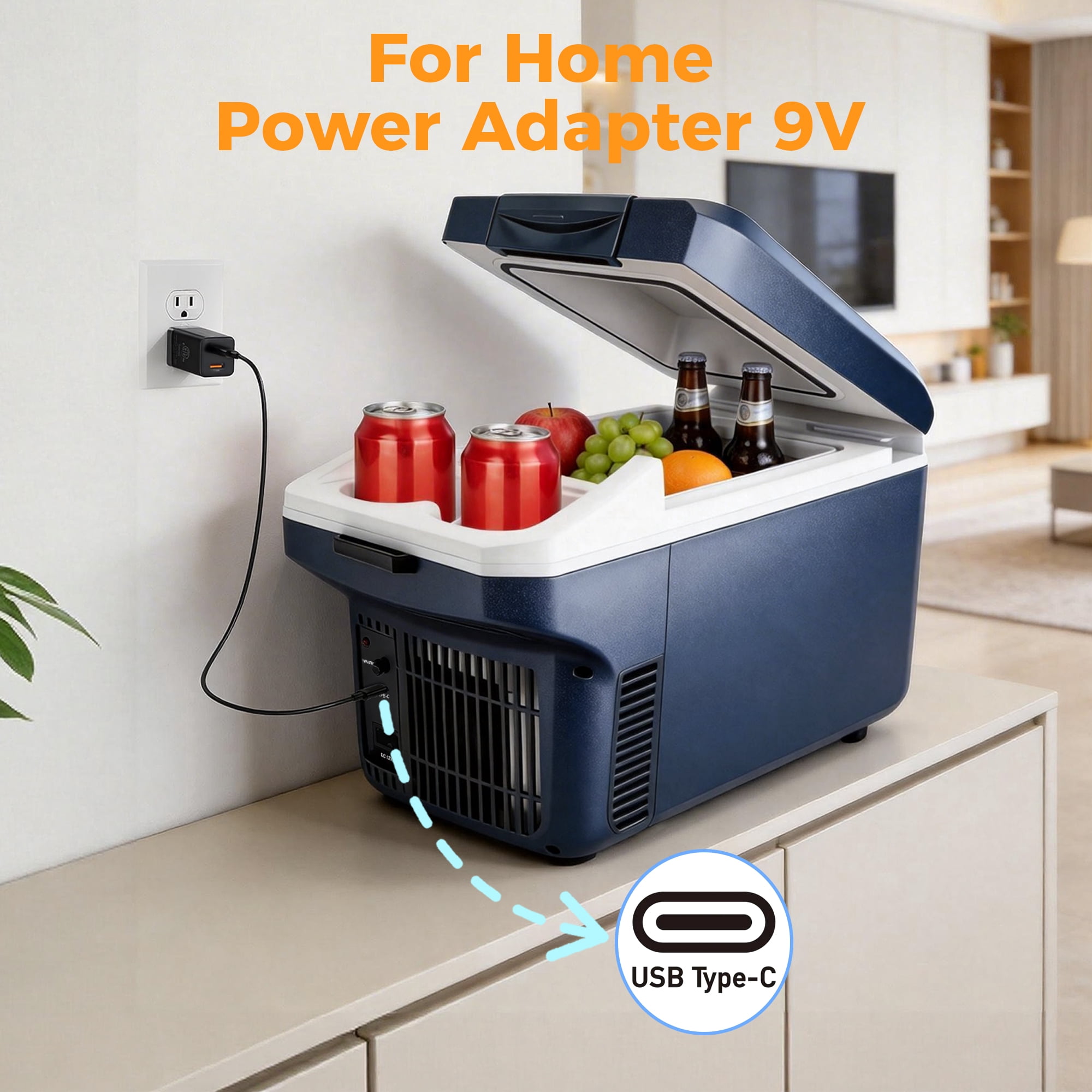 IceBlue 8L car refrigerator(9V type-C/12V DC), Dual Temperature (Cold and Hot), compact Mini Fridge for Camping, Travel, Truck, Home, Fishing, RV and Outdoor, with Shoulder Strap