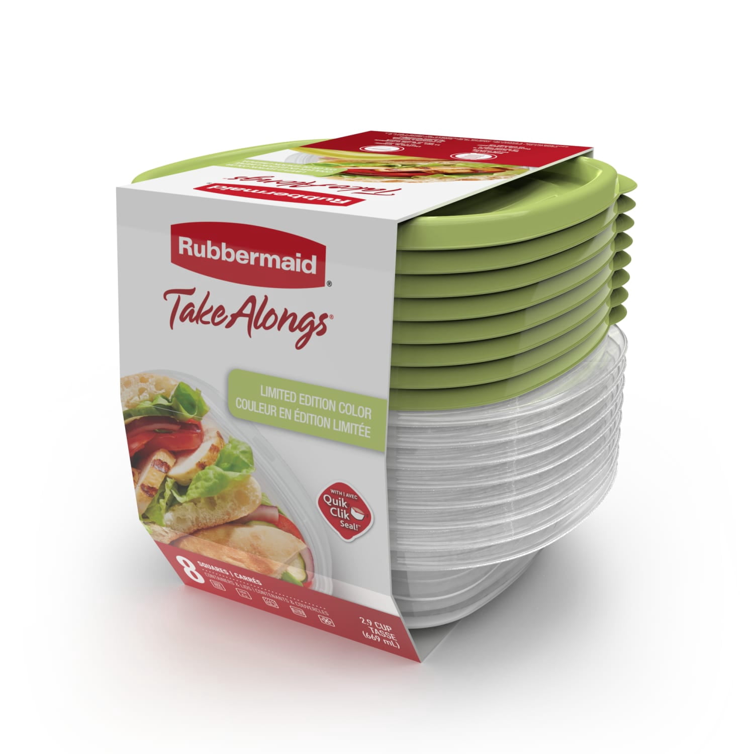 Rubbermaid TakeAlongs 2.9-Cup Square Food Storage Containers, Special-Edition Sharp Lime Green, 8-Pack
