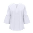 thumbnail image 4 of AXXD White Plus Size Blouses for Women Dressy Casual Sexy Summer 2024 V-Neck Solid Color Pullover Casual Ruffled Long Sleeve Top, 4 of 6