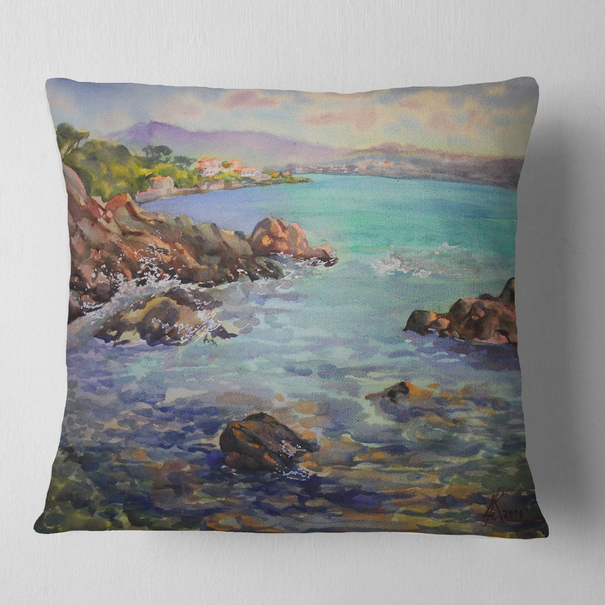 Designart Cote d Azur France - Landscape Painting Throw Pillow - 16x16