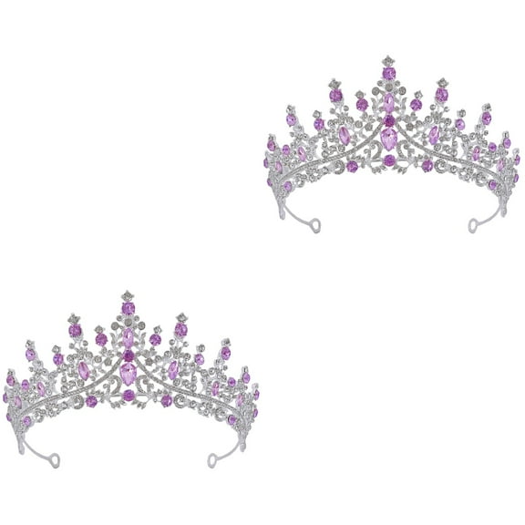 2 Count Bouquets Purple Crystal Crown Banquet Headband Elegant Headdress Miss