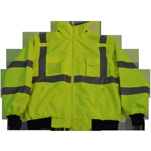 Jacket Lime ANSI-ISEA & EN471 Class 3 Waterproof Bomber Jacket with Removable Fleece Liner, Extra Large