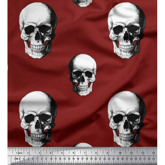 Soimoi Polyester Crepe Fabric Horror Skull Halloween Fabric Prints by Yard 52 Inch Wide