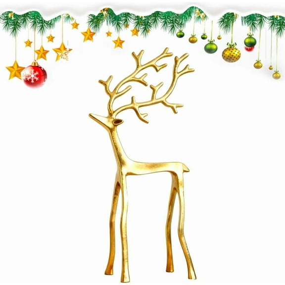 Black & Gold Reindeer Statues Christmas Decorations, Metal Deer Figurines Christmas Table Decor, Modern Xmas Figurines, Vintage Standing Deer for Centerpieces, Elegant Indoor Holiday Decor