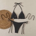 thumbnail image 6 of Polka Dot Bikini Set, Triangle Halter Top with Tie Side Bottom, Two Piece Swimsuit Black S, 6 of 6