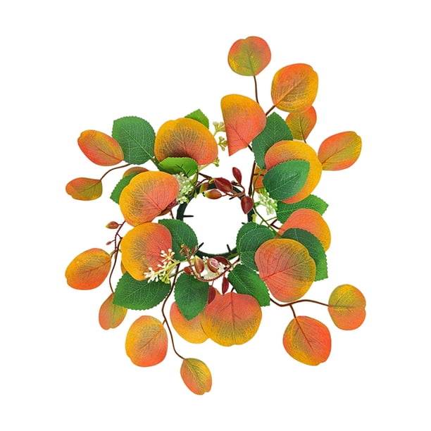Decoración De Anillo De Vela De Hoja De Eucalipto Simulada Para Fiestas De Cumpleaños Resistente Naranja