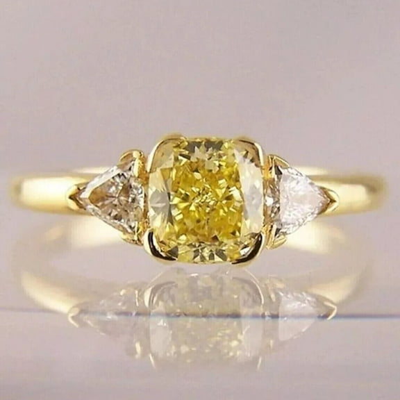 3Ct Cushion Lab Created Citrine Wedding & Engagement Ring 14K Yellow Gold Plated
