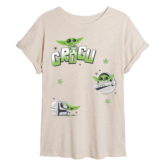Star Wars - The Mandalorian Grogu Faux Hit Oversized - Womens Oversized Graphic T-Shirt