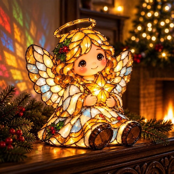 Clearance! Christmas Resin Glow Light-USB-Powered Stained-Glass-Inspired Holiday Decor, Angel