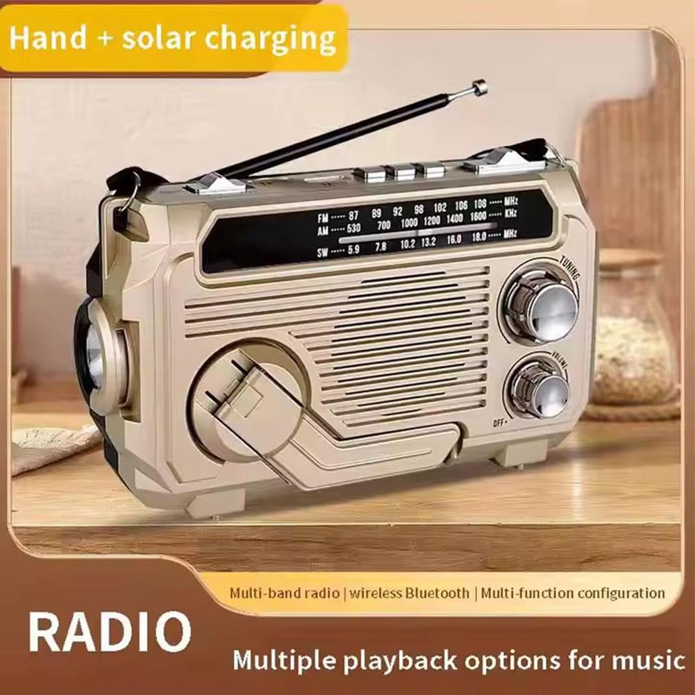 Solar Hand Crank Emergency Radio with Bluetooth Speaker, Portable AM SW Weather Radio, Flashlight, Phone Charger, Waterproof for Outdoor Survival