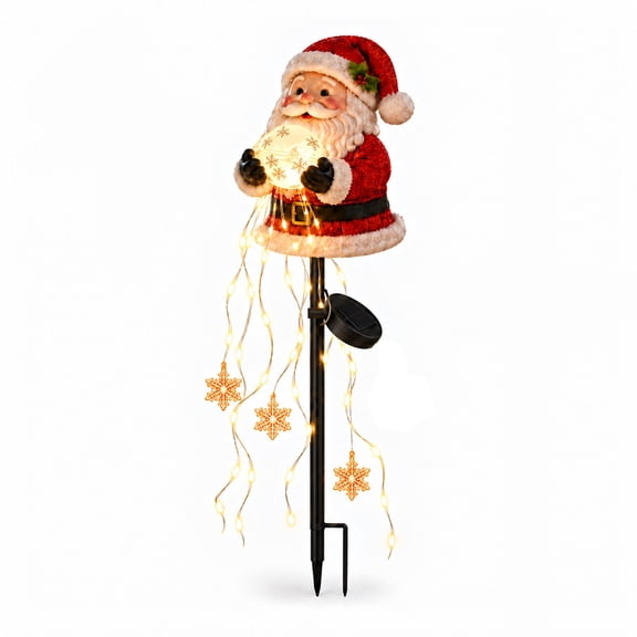 Blasgw Solar Christmas Stake Light, Santa Claus with Flowing Snowflake LED Lights, Resin Outdoor Garden Yard Decoration