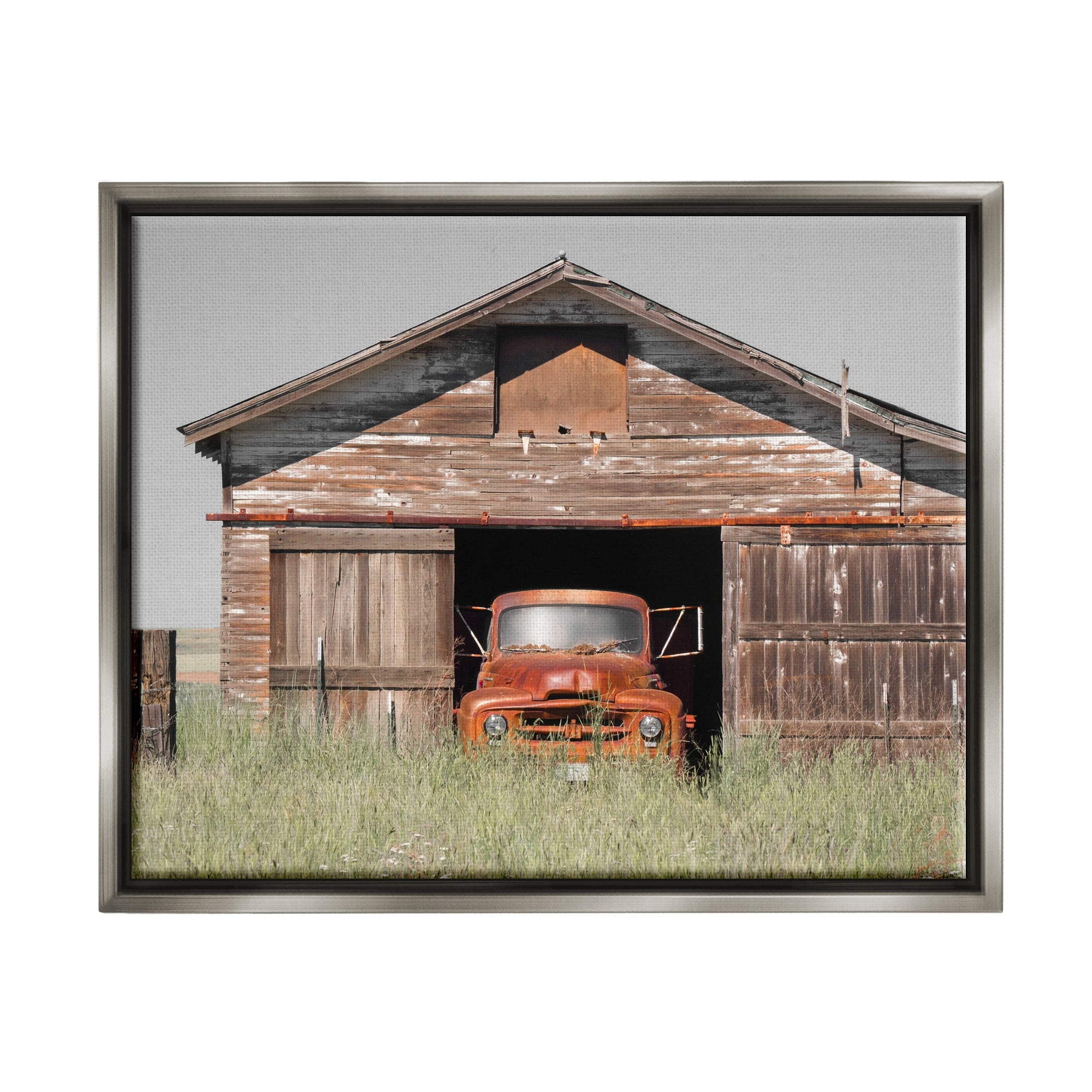 Stupell Industries Vintage Pickup Truck Weathered Country Barn Farmland Painting Luster Gray Floating Framed Canvas Print Wall Art, Design by Danita Delimont