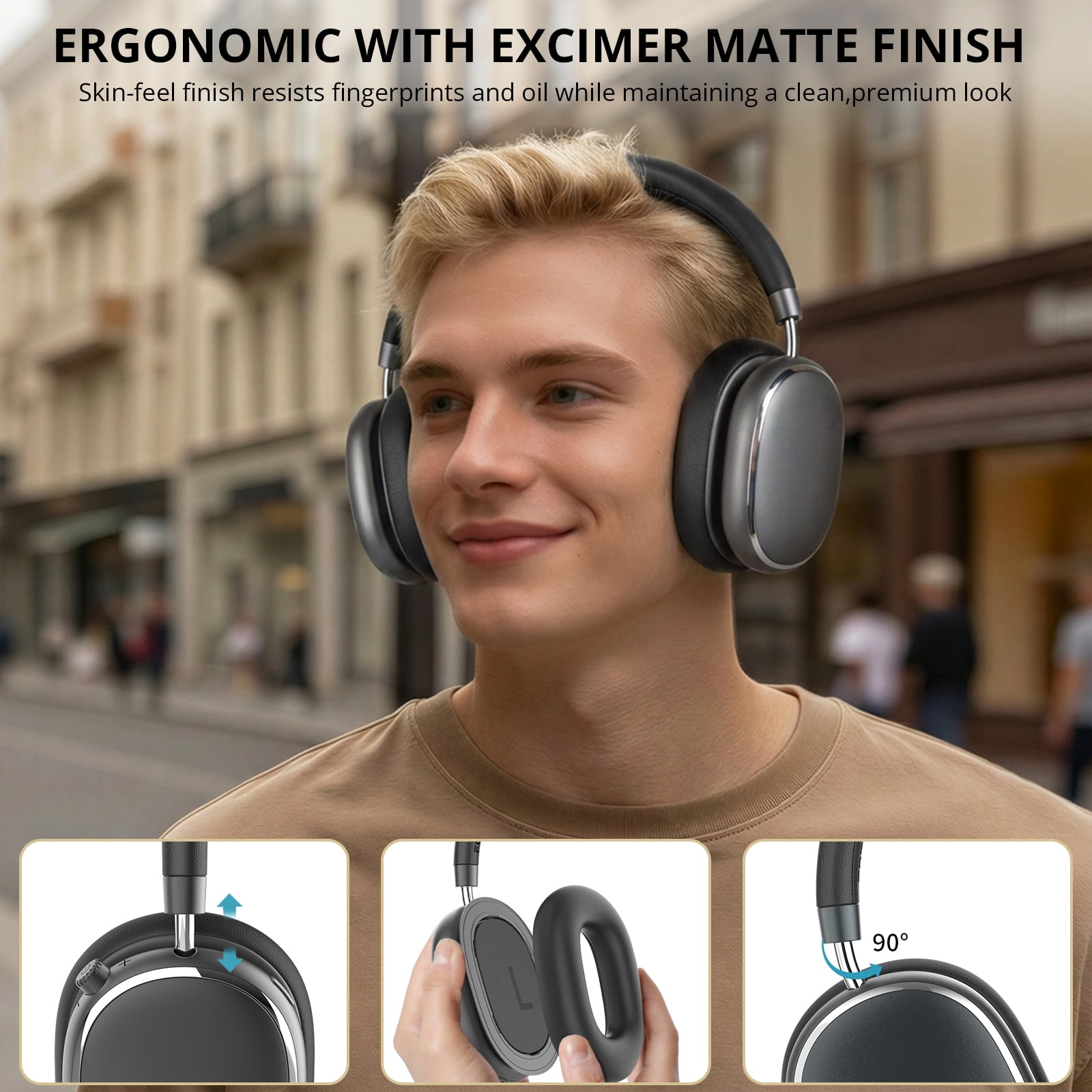 FOFUN NC95 Wireless Over Ear Headphones, Hybrid Active Noise Cancelling, Bluetooth 6.0 with Knob Control, 65H Playtime, App EQ Control, Hi-Res Audio, Comfort Fit for Travel and Workout