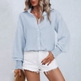 thumbnail image 3 of Women's Ruffle Cuff Striped Boyfriend Shirt Casual Collar Long Sleeve Oversized Button Shirt Top, 3 of 8