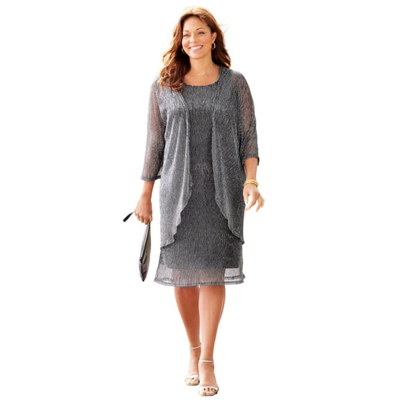 Catherines Women's Plus Size Shimmer Crinkle Duet Dress