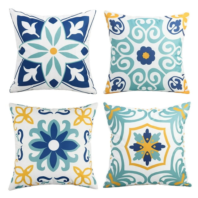 Fundas de Almohada Pyonic para Exterior Impermeables 40x40 cm Juego de 4 Azules