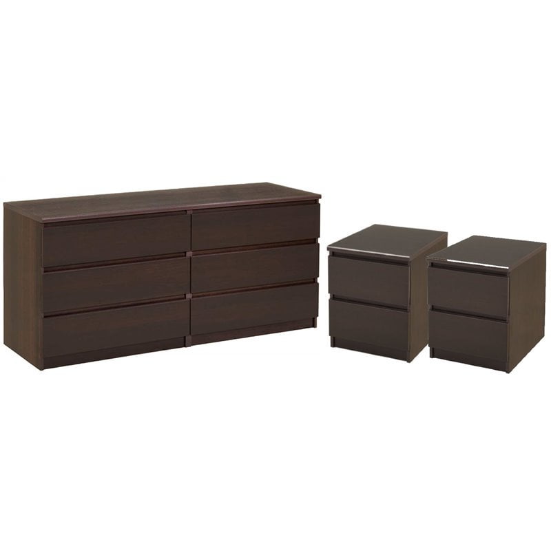 3 Piece Bedrrom Set With 6 Drawer Double Dresser And Two 2 Drawer