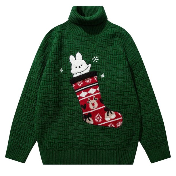 Gibobby Sudadera de Navidad para mujer Suéter navideño de cuello para mujer con top de punto informal con diseño de punto de conejito(Verde,M)