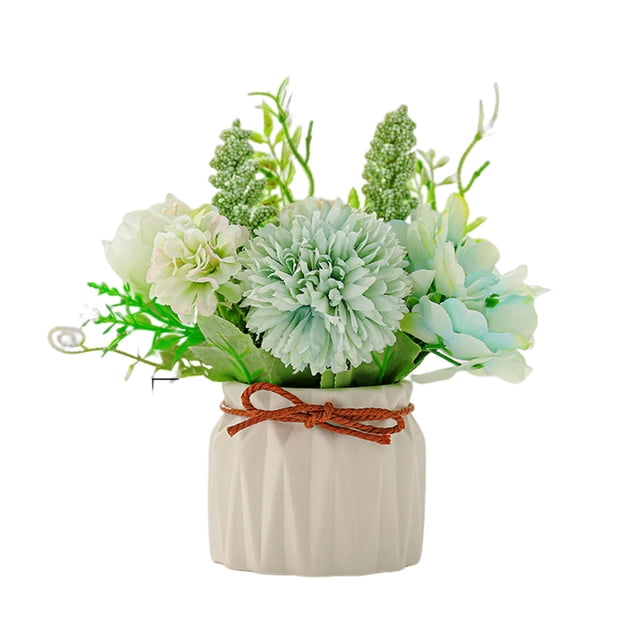 Hortensias artificiales, plantas verdes falsas, plantas en macetas, pequeños adornos, decoración de la sala de estar del hogar, comedor, bonsái.