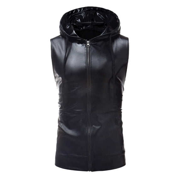 Baqcunre Vest For Men Mens Fashion Dance Bright Color Hooded Drawstring Zippered Vest Blazer For Men Tops For Men Black L