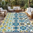 thumbnail image 2 of Modern Mediterranean Outdoor Rug 5x7 Ft - Reversible Patio Rug Outdoor Camping Rugs, Retro Moroccan Tiles Texture Vlue Yellow Indoor Outdoor Area Rugs, Non-Slip Outdoor Carpet Runner for Deck/Porch, 2 of 8