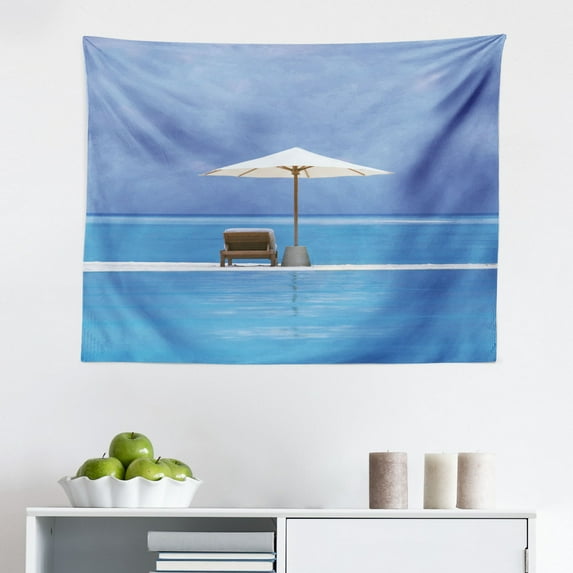 Seaside Tapestry, Sunset Scene at Beach Resort Silhouette Romantic Honeymoon Vacation Photo Print, Fabric Wall Hanging Decor for Bedroom Living Room Dorm, 2 Sizes, Orange Yellow, by Ambesonne