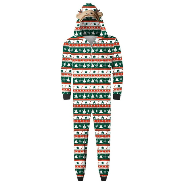 Pyjamas Assortis Parent-Enfant Ensemble de Noël Chaud Imprimé Tenue d'Intérieur Pyjama à Capuche Combinaison pour Papas Pyjamas de Noël en Liquidation