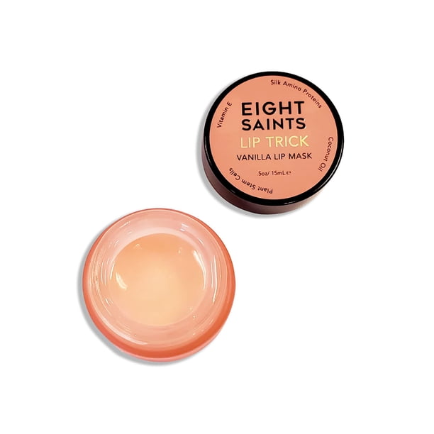 Eight Saints Lip Trick Vanilla Lip Mask Tratamiento de brillo de labios natural y orgánico para labios suaves y llenos, hidratación y arrugas, 0.5 onzas