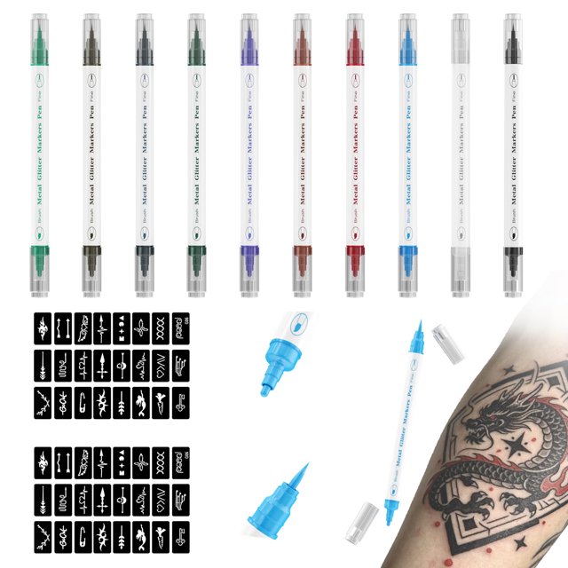 Kit de arte corporal POSEIDON con 10 marcadores y 83 plantillas