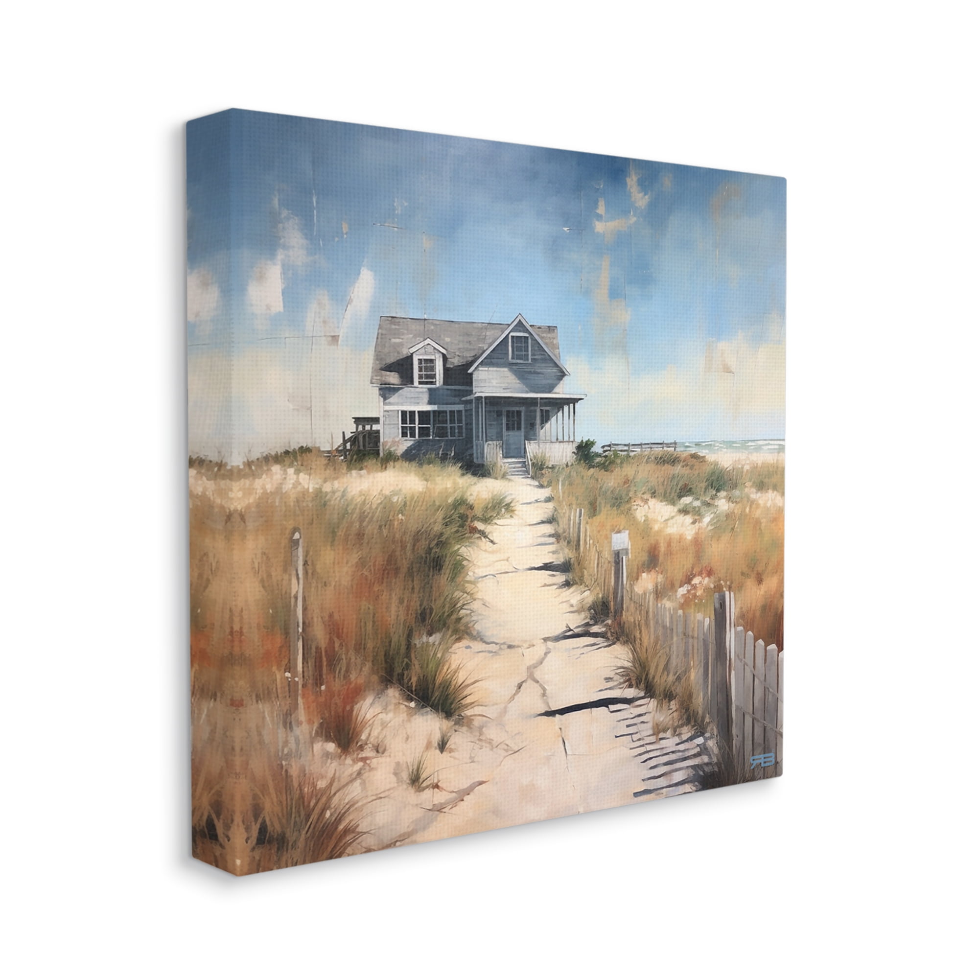 Stupell Industries Coastal Beach House Landscape Painting Gallery Wrapped Canvas Art Print Wall Art, 30 x 30