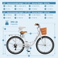 thumbnail image 5 of Lilypelle 24/26inch Beach Cruiser Bicycle for Women, 7 Speed Step Through Adult Commute Bike with Basket & Rack，White, 5 of 15