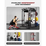 Mikolo Smith Machine Home Gym, All-in-One Power Rack with Smith Cage and Functional Trainer, Squat Rack with 2:1 Dual Pulley Cable System and Extended Forward Reach, Vertical Leg Press