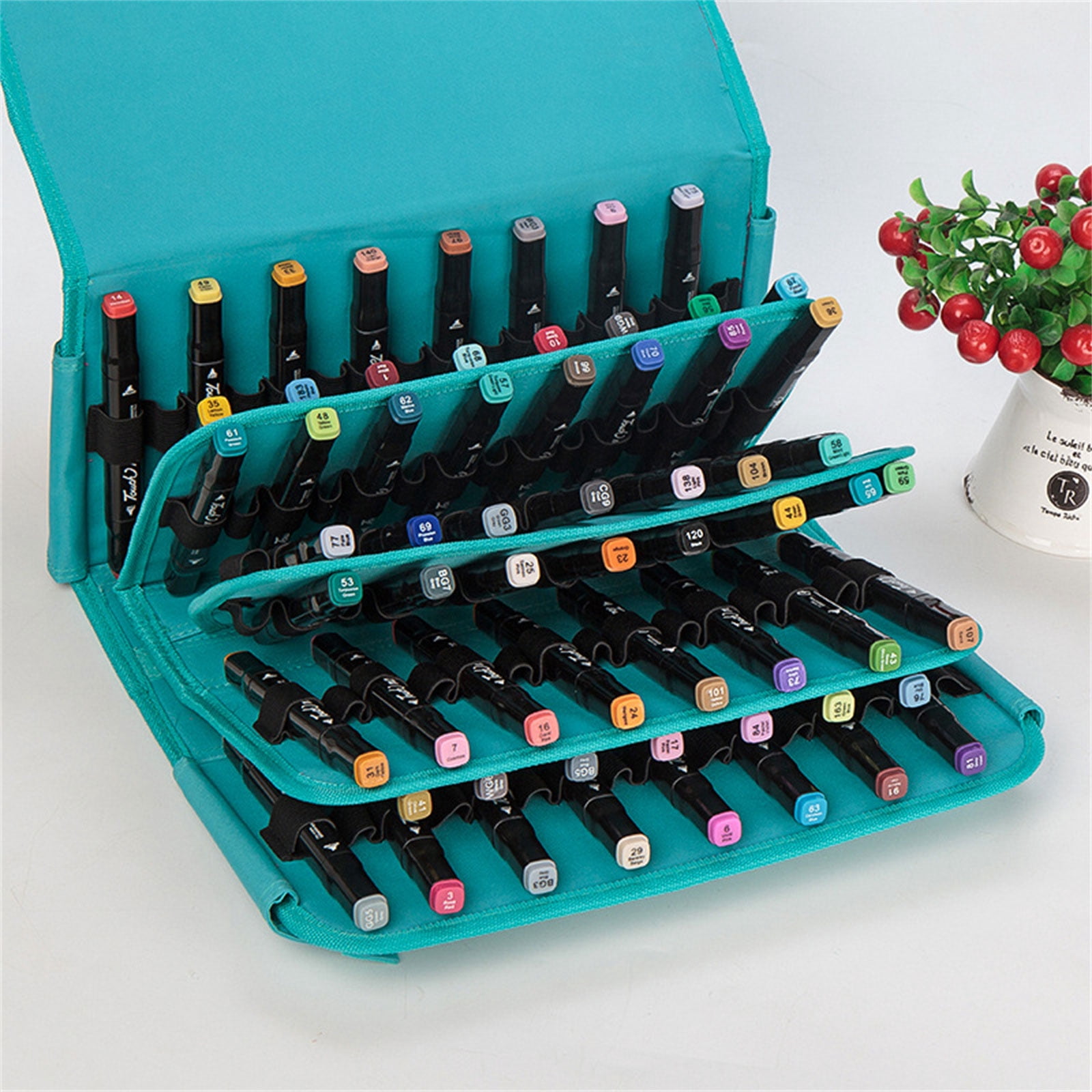 Marker Organiser Case for 120 Markers, Marker Storage Bag, Art Marker Pen Carrying Bag with Shoulder and Handle Strap