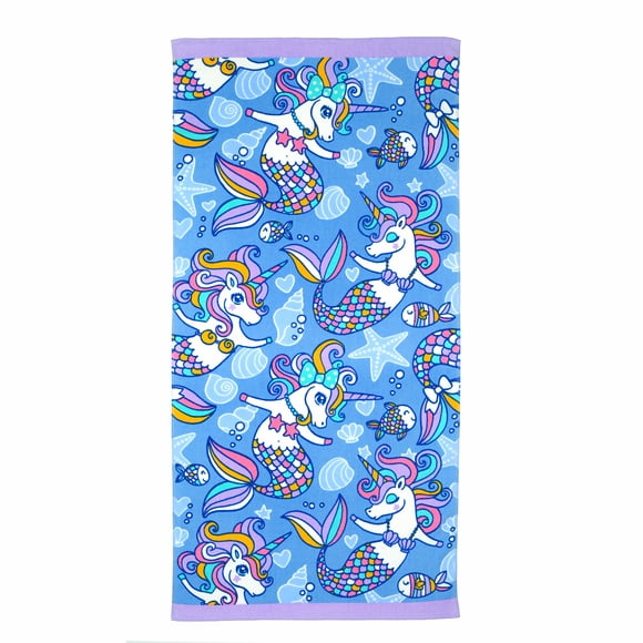 Mainstays Kids Beach Towel, Unicorn Mermaid, 1 Piece, 60" x 30"
