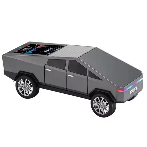 Cyber Truck Gray Wireless Portable Speaker with Display Connects with All Phones and Audio Devices, FM Radio and USB Support
