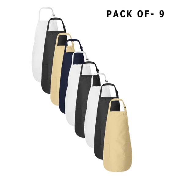 Q-Tees - Full-Length Apron with Pockets For Men And Women | 7.5 Oz, Mixed Color, size - One Size(22"W x 30"L) | pack of 9