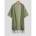 thumbnail image 3 of Men's 3/4 Sleeve Solid Color Cardigan Cloak Summer Holiday Casual Thin Midi Kimonos, 3 of 6