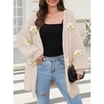 thumbnail image 6 of Female Sweaters Floral V-Neck Long Sleeve Sweater Open Front Knit Buttonless Trendy Sweater Outerwear Apricot One size, 6 of 8