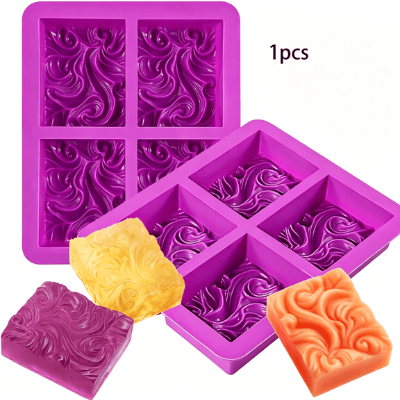 ACDANC 4-Cavity Ocean Wave Silicone Soap Mold-Rectangular Nautical Cloud Swirls Mould-Food Grade Silicone Baking Mold for Handmade Soap,Candle,Jelly,Pudding,Mousse,Chocolate,And Resin Diy Craft