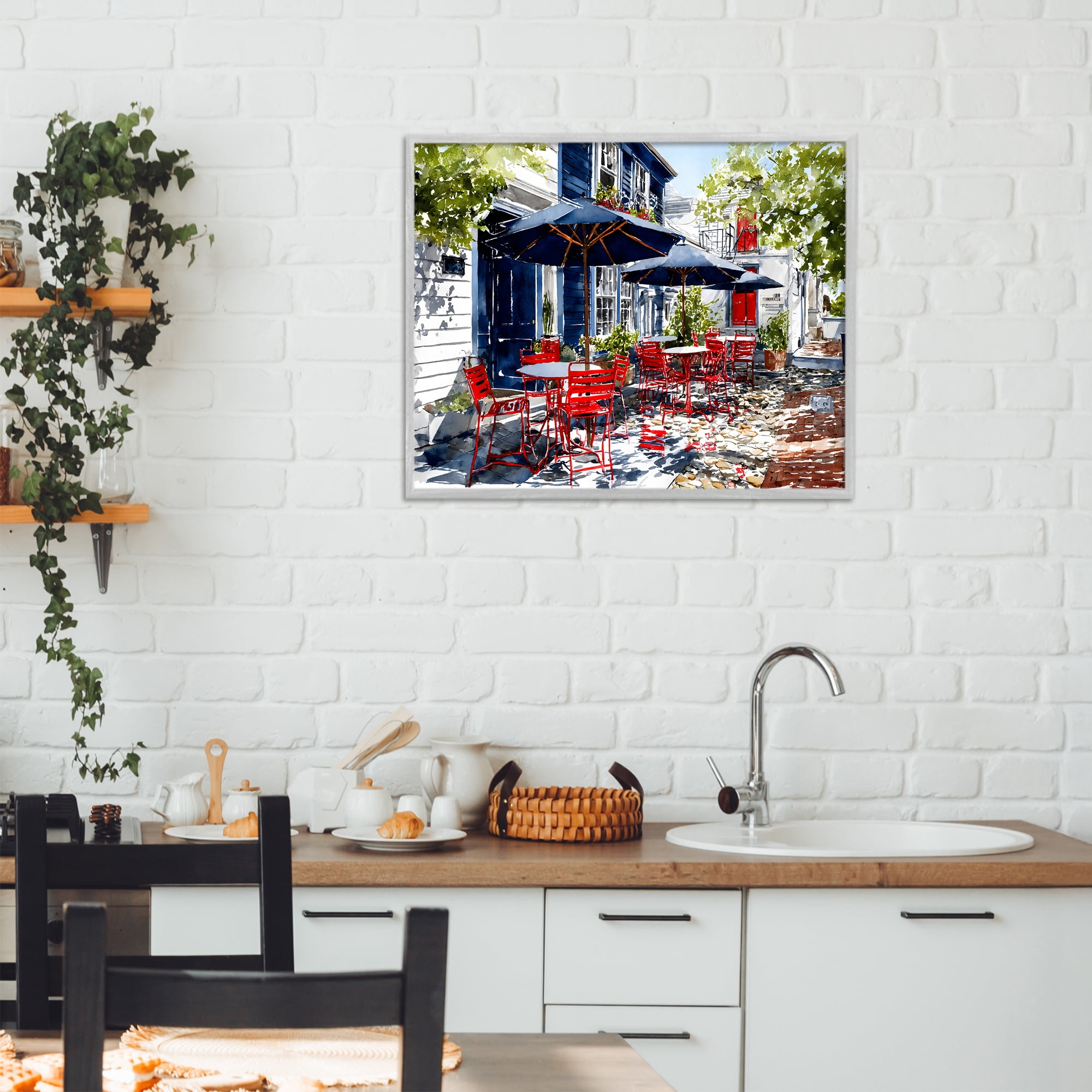 Stupell Industries Cafe Classic Red Chairs Gray Framed Giclee Art, design by Franklyn Gregory
