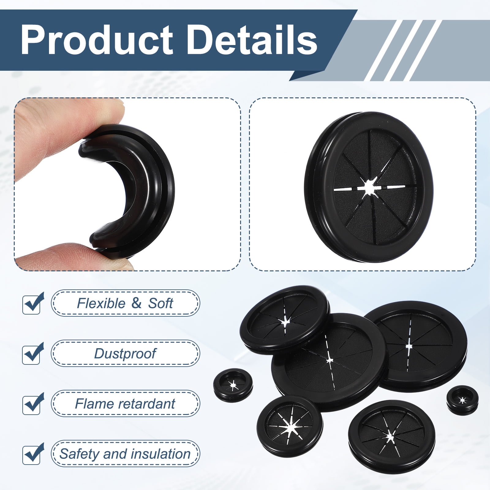 Uxcell 12Pcs Rubber Plug Hole Grommet Kit, 2.8" Firewall Closed Hole Plug Fire Grommet for Wire Electrical Appliance Plumbing Wiring Automotive Home Improvement, Black