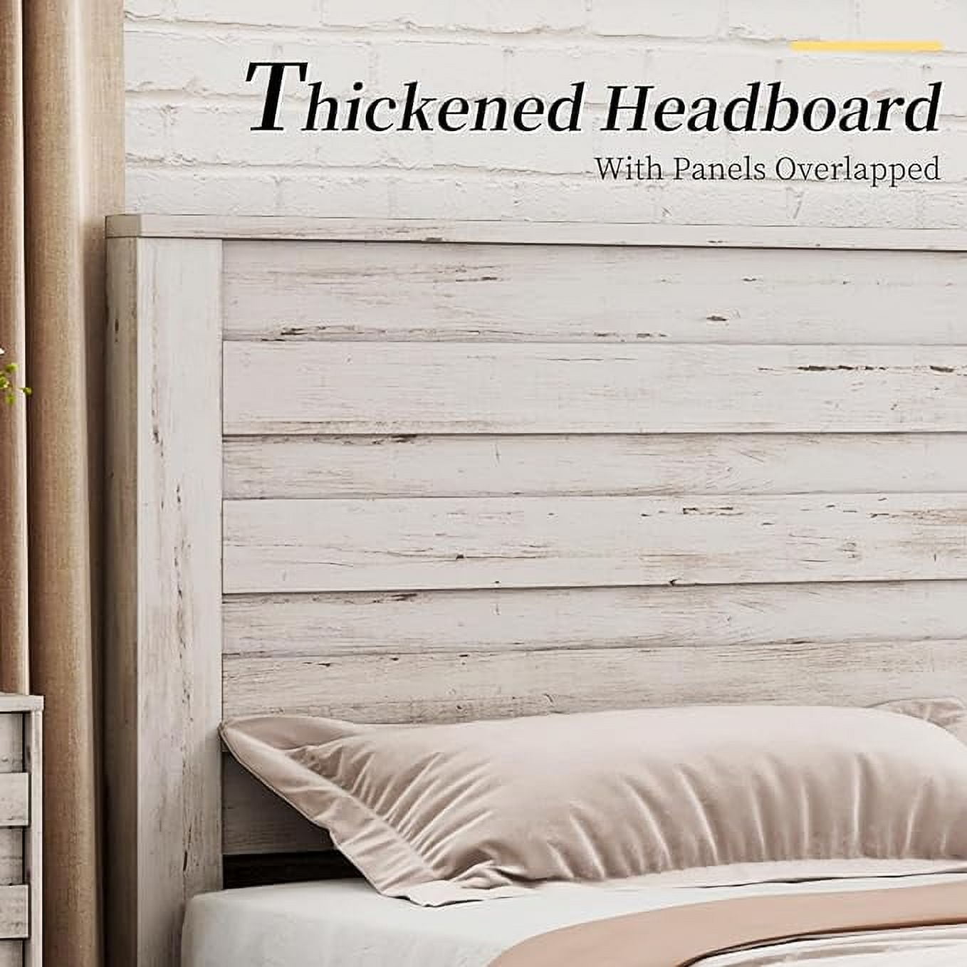 VanAcc King Size Bed Frame with 49" Tall & Full-Panel Headboard, Farmhouse Platform Bed with Wood Slats & Metal Bed Frame, Noise Free