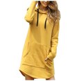thumbnail image 2 of Blczomt Hooded Dresses for Women Long Sleeve Casual Plain Yellow Shirt Dress Mini Pockets Crew Neck Dress, 2 of 5