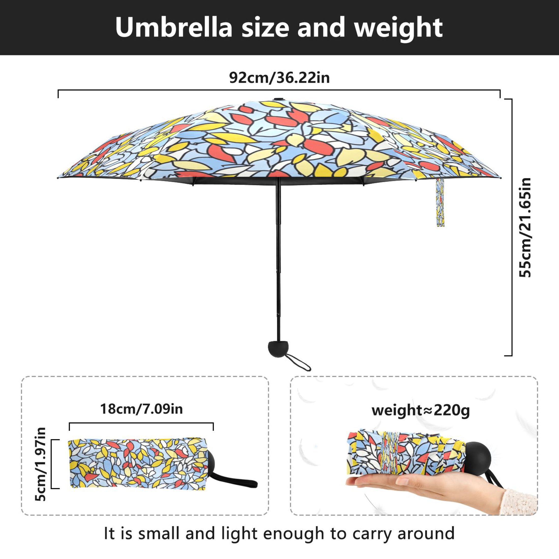 Colorful Leaf Pattern Umbrellas for Sun Auto Open Close UV50+ Waterproof 5-Fold Compact Fiberglass Frame