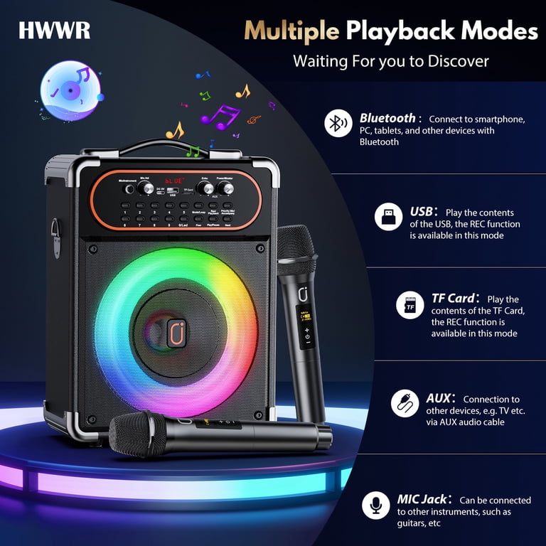 JYX Karaoke Machine for Adults, S68, Portable Bluetooth with 2 Mic