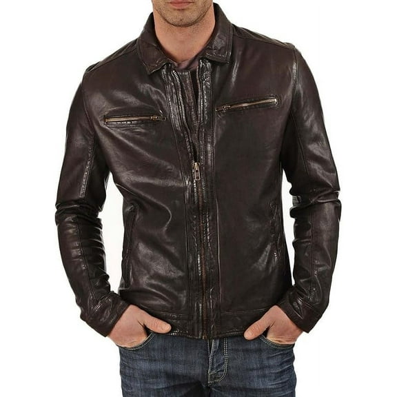 New Men Quilted Leather Jacket 100% Genuine Soft Lambskin Biker Bomber A121